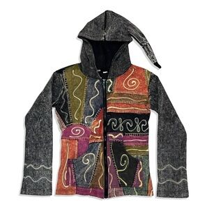 Vintage 00s Embroidered Patchwork Hippie Hoodie